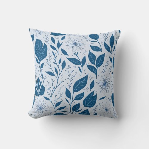Blue Floral Throw Pillow Flowers