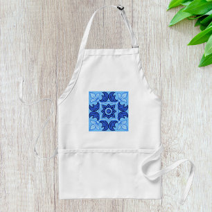 Blue Floral Tile Pattern Vintage Mediterranean Adult Apron