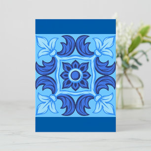 Blue Floral Tile Pattern Vintage Mediterranean  Invitation