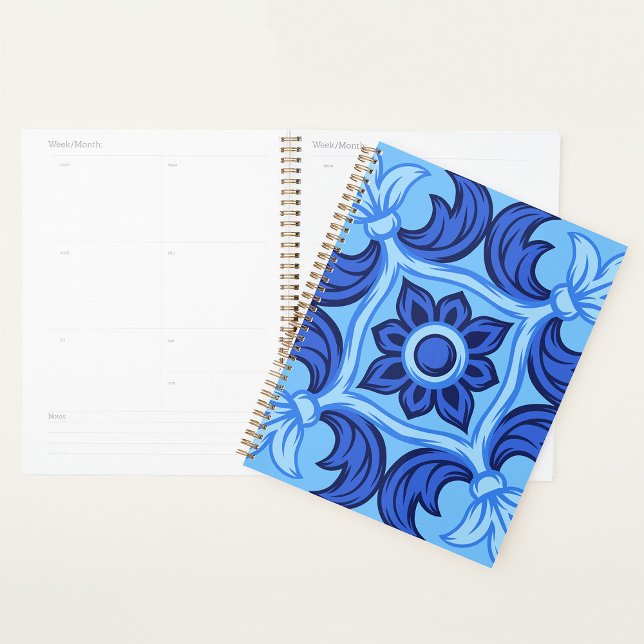 Blue Floral Tile Pattern Vintage Mediterranean  Planner (Creator Uploaded)