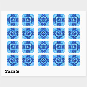Blue Floral Tile Pattern Vintage Mediterranean Square Sticker
