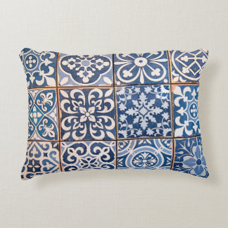 Blue Floral Tiles Accent Pillow