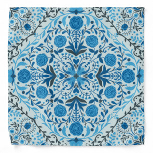 Blue floral tiles bandana