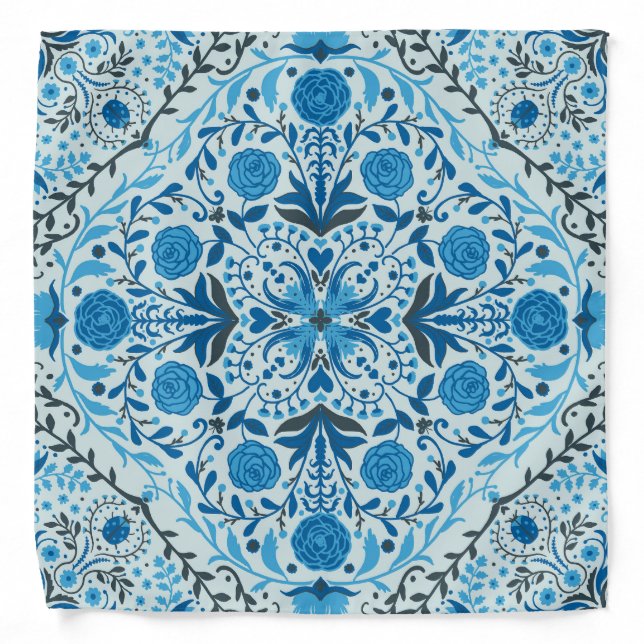 Blue floral tiles bandana (Front)
