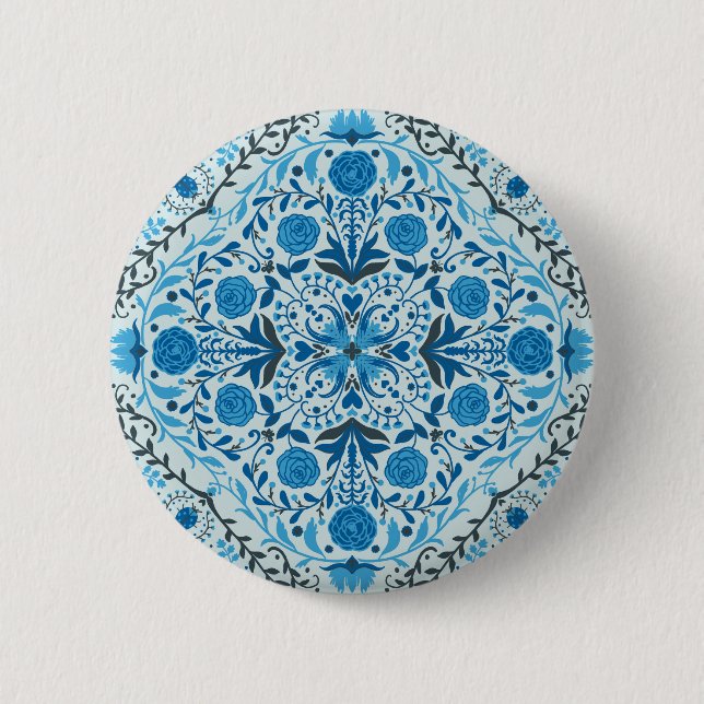 Blue floral tiles button (Front)