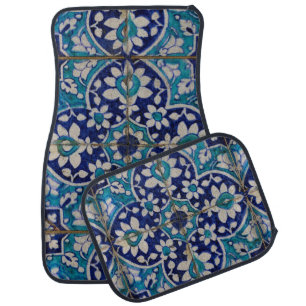Blue Floral Tiles Car Floor Mat