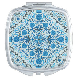 Blue floral tiles compact mirror