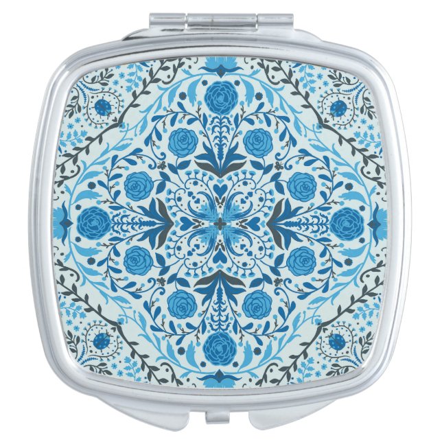 Blue floral tiles compact mirror (Front)