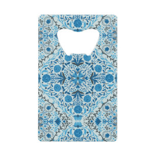 Blue floral tiles credit card bottle opener