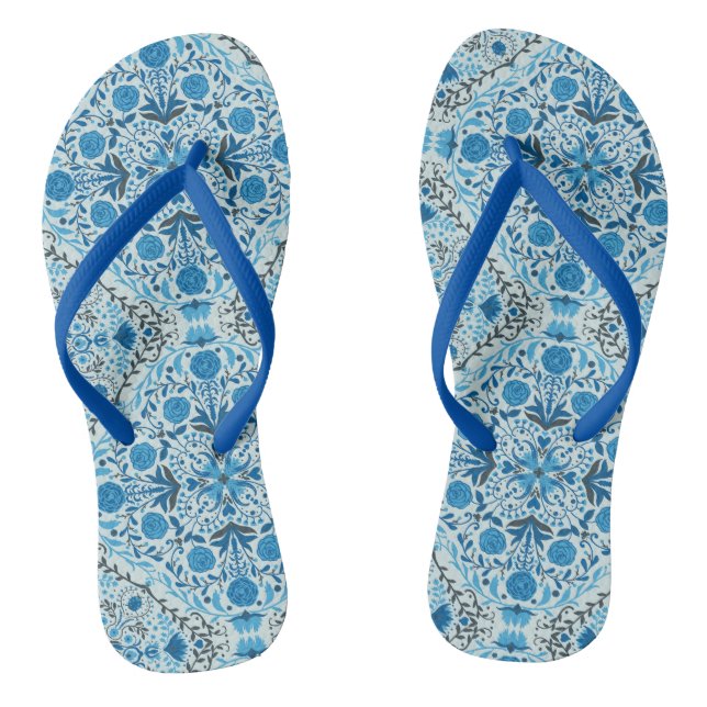 Blue floral tiles flip flops (Footbed)