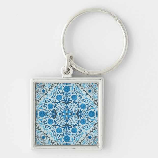 Blue floral tiles keychain (Front)