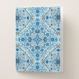 Blue floral tiles pocket folder