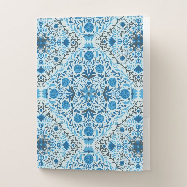 Blue floral tiles pocket folder (Front)