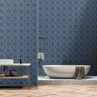 Blue Floral Tiles Wallpaper