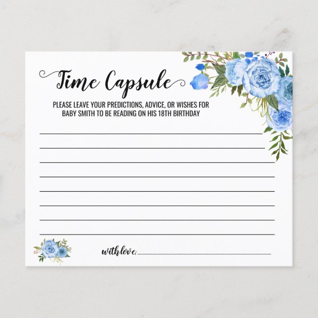 Blue Floral Time Capsule Advice for Baby card Flyer (Front)