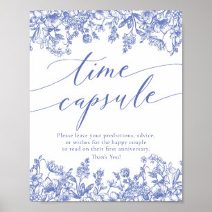 Blue Floral Time Capsule Bridal Shower Game Sign