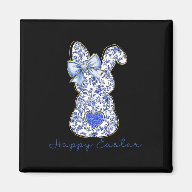 Blue Floral Toile Chinoiserie Bunny Easter For Gir Magnet (Front)