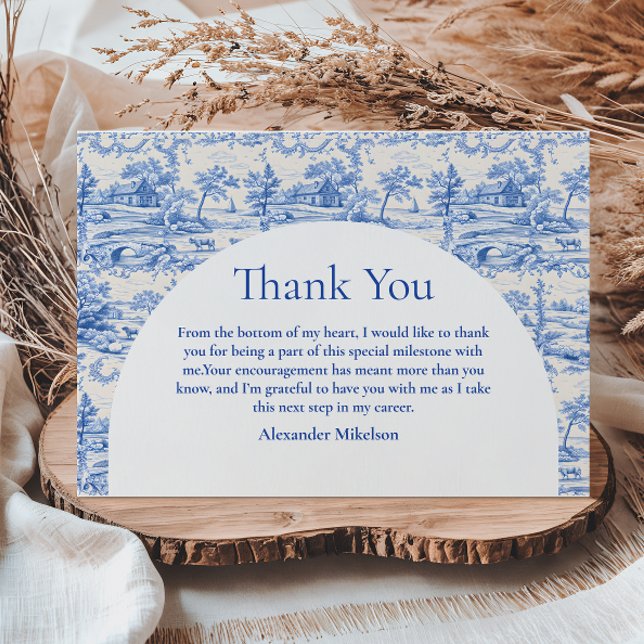 Blue Floral Toile Graduation Party Thank You Card (Creator Uploaded)