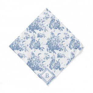 Blue Floral Toile Monogram Dog Bandana