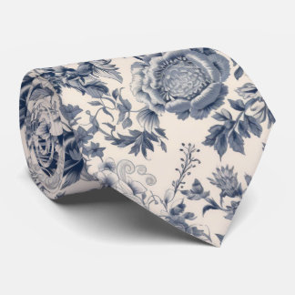 Blue Floral Toile Pattern Wedding Neck Tie