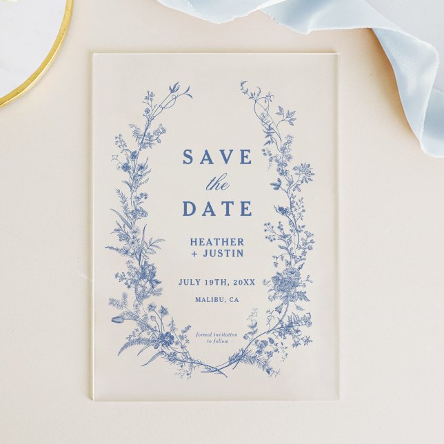Blue Floral Toile Save The Date (Creator Uploaded)