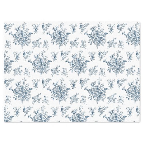 Blue Floral Toile Vintage Bouquet Elegant Tissue Paper