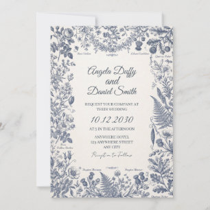 Blue Floral Toile Wedding Invitation