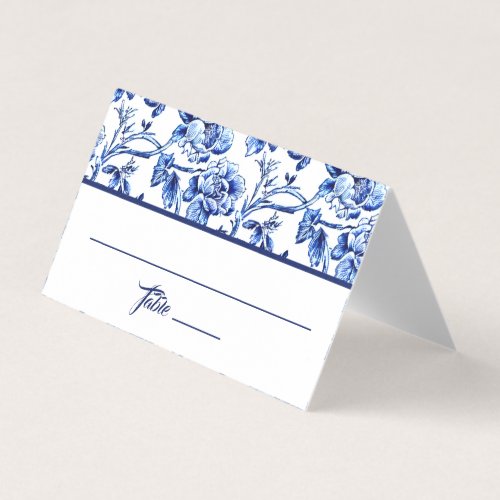 Blue Floral Toile Wedding Place Card