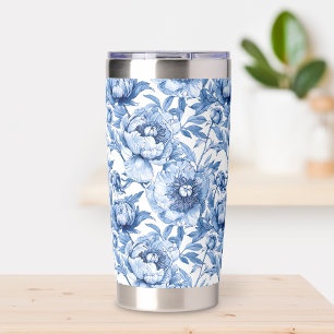 Blue Floral Travel Flower Modern Chic Coffee Lover Insulated Tumbler