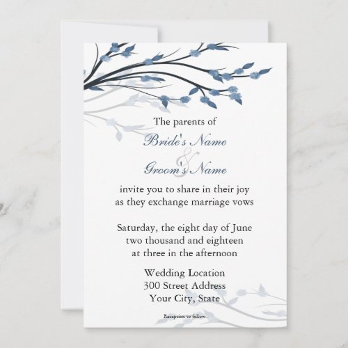 Blue Floral Tree Branches Wedding Invitations
