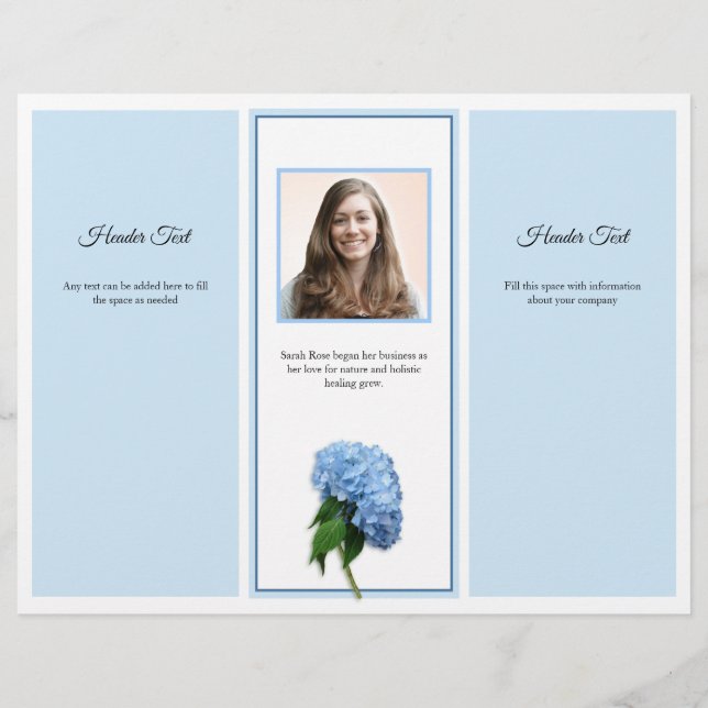 Blue Floral Tri-fold Business Brochure Photo Flyer (Back)