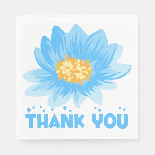 Blue Floral Turquoise Thank You Flower Wedding Paper Napkins