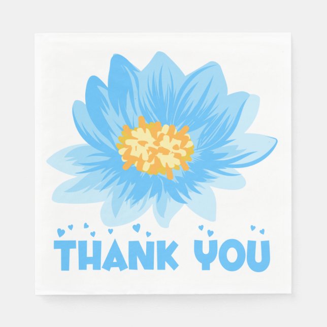 Blue Floral Turquoise Thank You Flower Wedding Paper Napkins (Front)