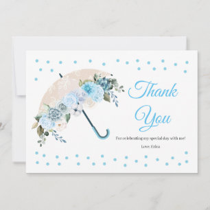 Blue Floral Umbrella Baby Shower Thank You Card