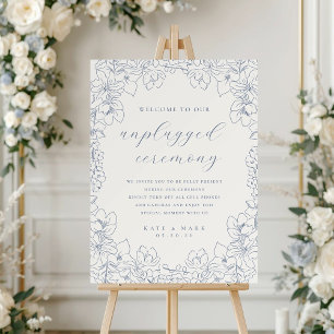 Blue Floral Unplugged Ceremony Wedding Sign