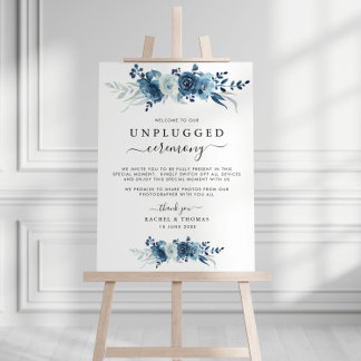 Blue floral Unplugged ceremony wedding sign