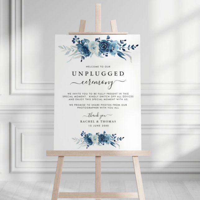 Blue floral Unplugged ceremony wedding sign (Creator Uploaded)
