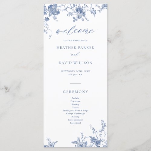 Blue Floral Victorian Classic Wedding Program