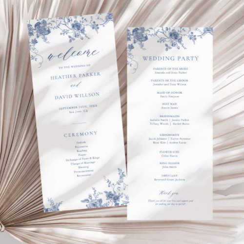 Blue Floral Victorian Classic Wedding Program