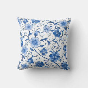 Blue Floral Vine Decorative Throw Pillow