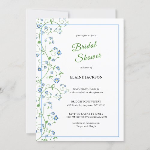 Blue Floral Vine Invitation Flat Card