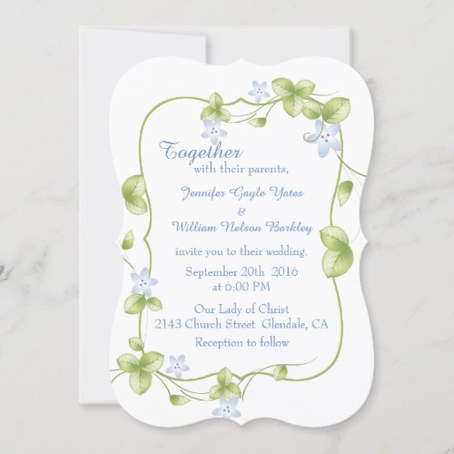 Blue Floral Vines Wedding Invitation