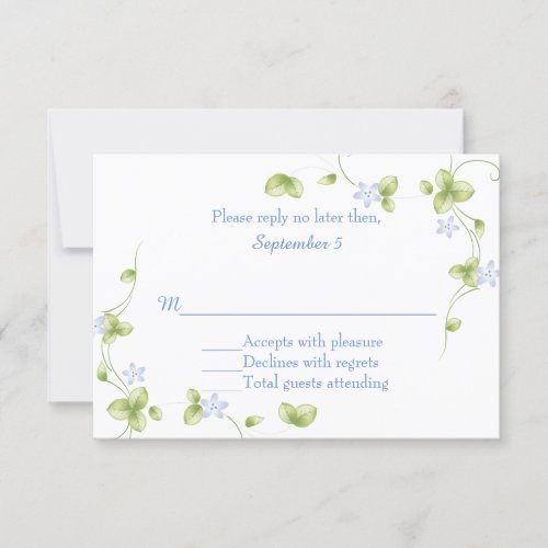 Blue Floral Vines Wedding RSVP Card