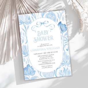 Blue Floral Vintage Baby Shower Invitation