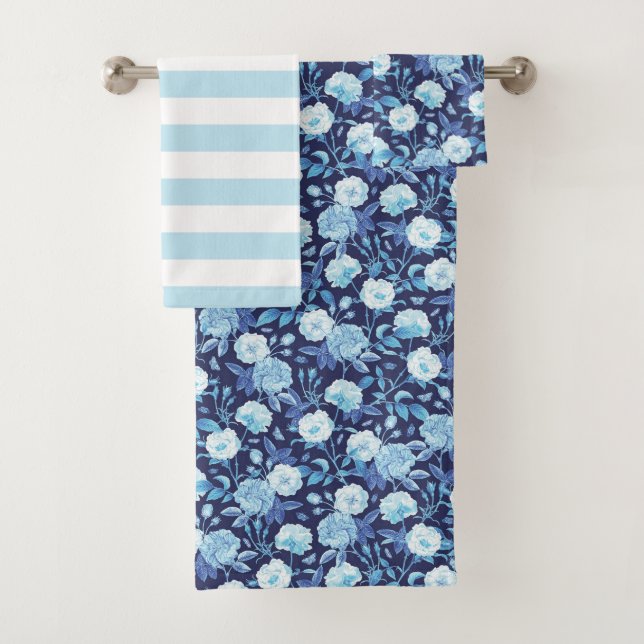 Blue Floral Vintage Bath Towel Set (Insitu)