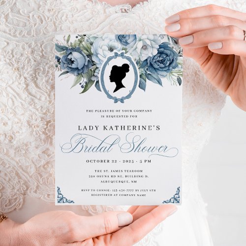 Blue Floral Vintage Bridal Shower Invitation