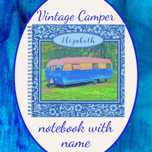 Blue Floral Vintage Camper Trailer Notebook