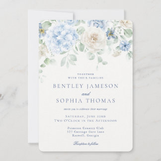 Blue Floral Vintage French Botanical Wedding Invitation