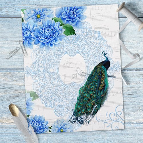 Blue Floral Vintage Peacock Scrapbook Paper