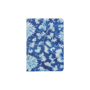 Blue Floral Vintage Scrolly Design Passport Holder